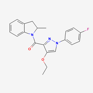 molecular formula C21H20FN3O2 B2842550 (4-ethoxy-1-(4-fluorophenyl)-1H-pyrazol-3-yl)(2-methylindolin-1-yl)methanone CAS No. 1171341-20-0