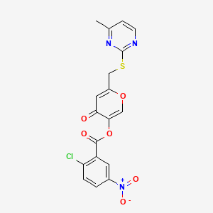 molecular formula C18H12ClN3O6S B2842559 6-(((4-甲基嘧啶-2-基)硫基)甲基)-4-氧代-4H-吡喃-3-基2-氯-5-硝基苯甲酸酯 CAS No. 877636-55-0