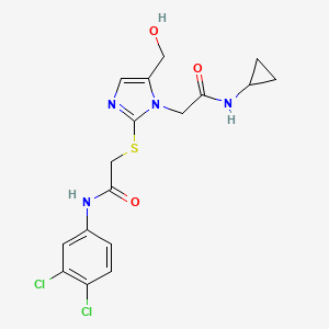 molecular formula C17H18Cl2N4O3S B2842562 N-cyclopropyl-2-(2-((2-((3,4-dichlorophenyl)amino)-2-oxoethyl)thio)-5-(hydroxymethyl)-1H-imidazol-1-yl)acetamide CAS No. 921867-79-0