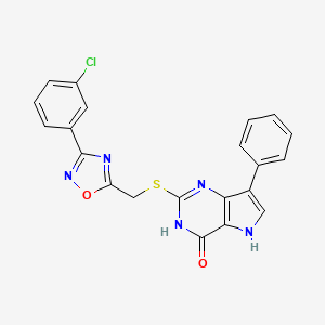 molecular formula C21H14ClN5O2S B2842566 2-(((3-(3-chlorophenyl)-1,2,4-oxadiazol-5-yl)methyl)thio)-7-phenyl-3H-pyrrolo[3,2-d]pyrimidin-4(5H)-one CAS No. 1794953-54-0