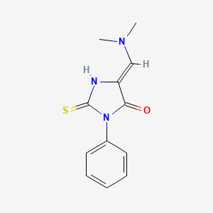 molecular formula C12H13N3OS B2842572 5-[(dimethylamino)methylene]-3-phenyl-2-thioxotetrahydro-4H-imidazol-4-one CAS No. 325153-22-8