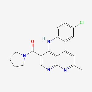 molecular formula C20H19ClN4O B2842585 (4-((4-氯苯基)氨基)-7-甲基-1,8-萘啶-3-基)(吡咯啉-1-基)甲酮 CAS No. 1251622-56-6