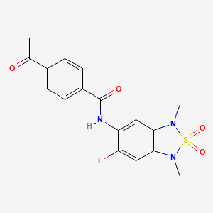 molecular formula C17H16FN3O4S B2842594 4-acetyl-N-(6-fluoro-1,3-dimethyl-2,2-dioxido-1,3-dihydrobenzo[c][1,2,5]thiadiazol-5-yl)benzamide CAS No. 2034404-26-5