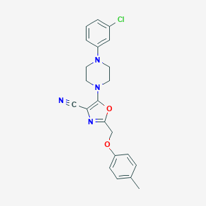 molecular formula C22H21ClN4O2 B284260 5-[4-(3-Chlorophenyl)piperazin-1-yl]-2-[(4-methylphenoxy)methyl]-1,3-oxazole-4-carbonitrile 