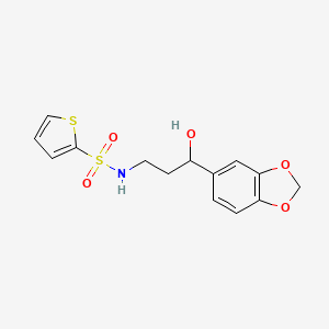 molecular formula C14H15NO5S2 B2842616 N-(3-(苯并[d][1,3]二噁杂环-5-基)-3-羟基丙基)噻吩-2-磺酰胺 CAS No. 1421528-37-1