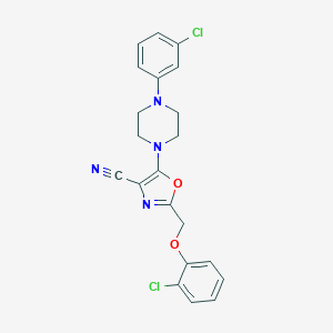 molecular formula C21H18Cl2N4O2 B284262 2-[(2-Chlorophenoxy)methyl]-5-[4-(3-chlorophenyl)-1-piperazinyl]-1,3-oxazole-4-carbonitrile 