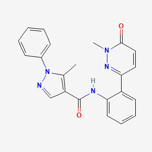 molecular formula C22H19N5O2 B2842622 5-methyl-N-(2-(1-methyl-6-oxo-1,6-dihydropyridazin-3-yl)phenyl)-1-phenyl-1H-pyrazole-4-carboxamide CAS No. 1448123-87-2