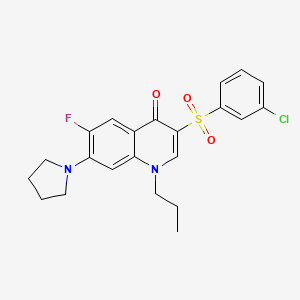 molecular formula C22H22ClFN2O3S B2842630 3-((3-chlorophenyl)sulfonyl)-6-fluoro-1-propyl-7-(pyrrolidin-1-yl)quinolin-4(1H)-one CAS No. 892757-69-6