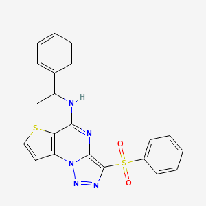 molecular formula C21H17N5O2S2 B2842634 N-(1-phenylethyl)-3-(phenylsulfonyl)thieno[2,3-e][1,2,3]triazolo[1,5-a]pyrimidin-5-amine CAS No. 892730-23-3