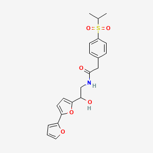 molecular formula C21H23NO6S B2842652 N-(2-{[2,2'-bifuran]-5-yl}-2-hydroxyethyl)-2-[4-(propane-2-sulfonyl)phenyl]acetamide CAS No. 2320573-59-7