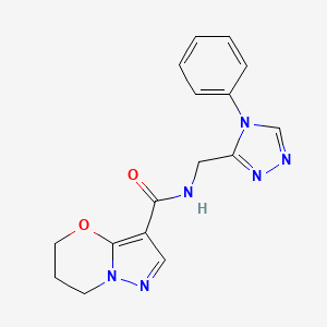 molecular formula C16H16N6O2 B2842660 N-((4-phenyl-4H-1,2,4-triazol-3-yl)methyl)-6,7-dihydro-5H-pyrazolo[5,1-b][1,3]oxazine-3-carboxamide CAS No. 1428351-38-5
