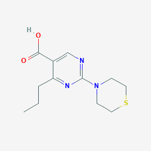 molecular formula C12H17N3O2S B2842666 4-Propyl-2-thiomorpholin-4-ylpyrimidine-5-carboxylic acid CAS No. 1340812-22-7
