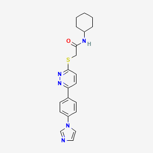 molecular formula C21H23N5OS B2842675 N-cyclohexyl-2-[6-(4-imidazol-1-ylphenyl)pyridazin-3-yl]sulfanylacetamide CAS No. 896320-25-5