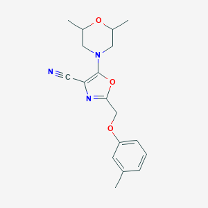 molecular formula C18H21N3O3 B284268 5-(2,6-Dimethylmorpholin-4-yl)-2-[(3-methylphenoxy)methyl]-1,3-oxazole-4-carbonitrile 