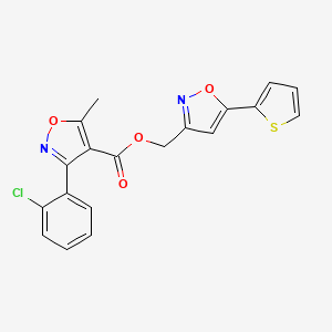 molecular formula C19H13ClN2O4S B2842697 (5-(Thiophen-2-yl)isoxazol-3-yl)methyl 3-(2-chlorophenyl)-5-methylisoxazole-4-carboxylate CAS No. 953009-89-7