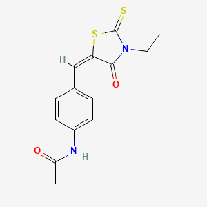 molecular formula C14H14N2O2S2 B2842698 N-(4-((4-乙基-5-氧代-3-硫代-2,4-噻唑烷-2-基亚甲基)苯基)乙酰)胺 CAS No. 306292-20-6