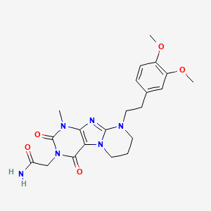 molecular formula C21H26N6O5 B2842706 2-[9-[2-(3,4-dimethoxyphenyl)ethyl]-1-methyl-2,4-dioxo-7,8-dihydro-6H-purino[7,8-a]pyrimidin-3-yl]acetamide CAS No. 872628-34-7