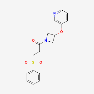 molecular formula C17H18N2O4S B2842718 3-(Phenylsulfonyl)-1-(3-(pyridin-3-yloxy)azetidin-1-yl)propan-1-one CAS No. 1904167-70-9