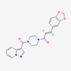 molecular formula C22H20N4O4 B2842725 (E)-3-(benzo[d][1,3]dioxol-5-yl)-1-(4-(pyrazolo[1,5-a]pyridine-3-carbonyl)piperazin-1-yl)prop-2-en-1-one CAS No. 1396892-33-3