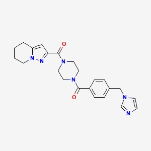 molecular formula C23H26N6O2 B2842729 (4-(4-((1H-imidazol-1-yl)methyl)benzoyl)piperazin-1-yl)(4,5,6,7-tetrahydropyrazolo[1,5-a]pyridin-2-yl)methanone CAS No. 2034245-37-7