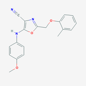 molecular formula C19H17N3O3 B284273 5-(4-Methoxyanilino)-2-[(2-methylphenoxy)methyl]-1,3-oxazole-4-carbonitrile 