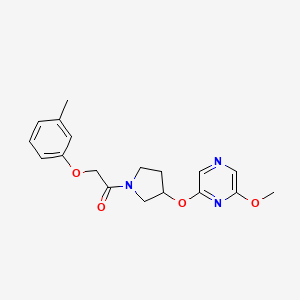 molecular formula C18H21N3O4 B2842732 1-(3-((6-Methoxypyrazin-2-yl)oxy)pyrrolidin-1-yl)-2-(m-tolyloxy)ethanone CAS No. 2034333-92-9