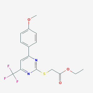 molecular formula C16H15F3N2O3S B284274 Ethyl {[4-(4-methoxyphenyl)-6-(trifluoromethyl)-2-pyrimidinyl]sulfanyl}acetate 