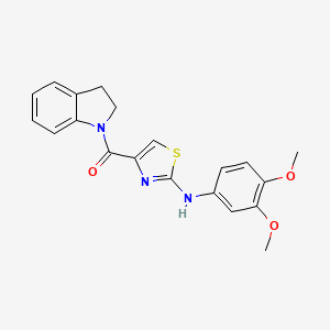 molecular formula C20H19N3O3S B2842740 (2-((3,4-Dimethoxyphenyl)amino)thiazol-4-yl)(indolin-1-yl)methanone CAS No. 955908-06-2