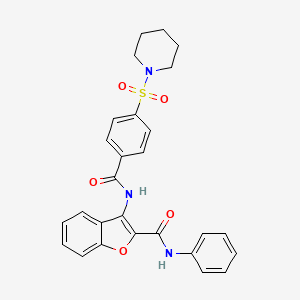 molecular formula C27H25N3O5S B2842744 N-phenyl-3-(4-(piperidin-1-ylsulfonyl)benzamido)benzofuran-2-carboxamide CAS No. 887888-78-0