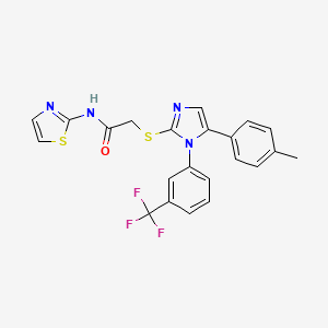 molecular formula C22H17F3N4OS2 B2842750 N-(thiazol-2-yl)-2-((5-(p-tolyl)-1-(3-(trifluoromethyl)phenyl)-1H-imidazol-2-yl)thio)acetamide CAS No. 1226444-15-0