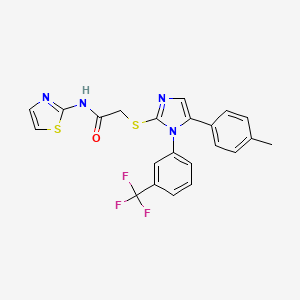 molecular formula C22H17F3N4OS2 B2842750 2-{[5-(4-methylphenyl)-1-[3-(trifluoromethyl)phenyl]-1H-imidazol-2-yl]sulfanyl}-N-(1,3-thiazol-2-yl)acetamide CAS No. 1226444-15-0