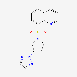 molecular formula C15H15N5O2S B2842753 8-((3-(2H-1,2,3-triazol-2-yl)pyrrolidin-1-yl)sulfonyl)quinoline CAS No. 2034270-21-6