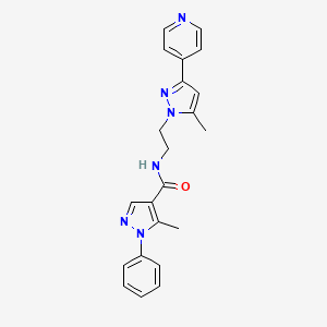 molecular formula C22H22N6O B2842773 5-methyl-N-(2-(5-methyl-3-(pyridin-4-yl)-1H-pyrazol-1-yl)ethyl)-1-phenyl-1H-pyrazole-4-carboxamide CAS No. 2034622-11-0