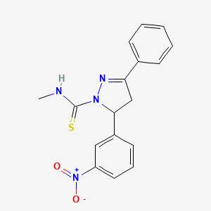molecular formula C17H16N4O2S B2842775 N-methyl-5-(3-nitrophenyl)-3-phenyl-4,5-dihydro-1H-pyrazole-1-carbothioamide CAS No. 383902-62-3