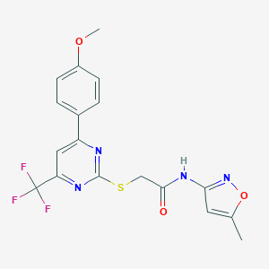 molecular formula C18H15F3N4O3S B284278 2-((4-(4-Methoxyphenyl)-6-(trifluoromethyl)pyrimidin-2-yl)thio)-N-(5-methylisoxazol-3-yl)acetamide 