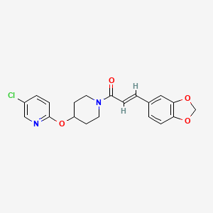molecular formula C20H19ClN2O4 B2842783 (E)-3-(苯并[d][1,3]二氧杂-5-基)-1-(4-((5-氯吡啶-2-基)氧基哌啶-1-基)丙-2-烯-1-酮 CAS No. 1448140-69-9