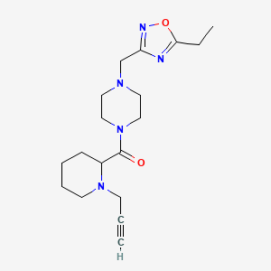 molecular formula C18H27N5O2 B2842796 [4-[(5-Ethyl-1,2,4-oxadiazol-3-yl)methyl]piperazin-1-yl]-(1-prop-2-ynylpiperidin-2-yl)methanone CAS No. 1385273-15-3