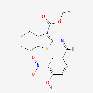 molecular formula C18H18N2O5S B2842798 (Z)-ethyl 2-((4-hydroxy-3-nitrobenzylidene)amino)-4,5,6,7-tetrahydrobenzo[b]thiophene-3-carboxylate CAS No. 325779-34-8