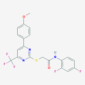 molecular formula C20H14F5N3O2S B284280 N-(2,4-difluorophenyl)-2-((4-(4-methoxyphenyl)-6-(trifluoromethyl)pyrimidin-2-yl)thio)acetamide 