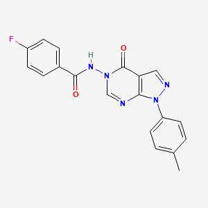 molecular formula C19H14FN5O2 B2842805 4-氟-N-(4-氧代-1-(对甲苯)-1H-吡唑并[3,4-d]嘧啶-5(4H)-基)苯田酰胺 CAS No. 899737-19-0