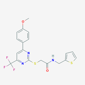 molecular formula C19H16F3N3O2S2 B284281 2-[4-(4-Methoxy-phenyl)-6-trifluoromethyl-pyrimidin-2-ylsulfanyl]-N-thiophen-2-ylmethyl-acetamide 