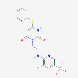 molecular formula C17H13ClF3N5O2S B2842816 3-(2-{[3-chloro-5-(trifluoromethyl)-2-pyridinyl]amino}ethyl)-6-(2-pyridinylsulfanyl)-2,4(1H,3H)-pyrimidinedione CAS No. 306978-13-2