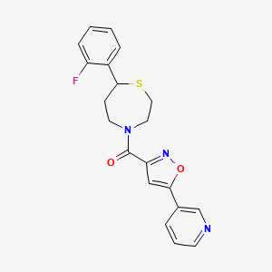 molecular formula C20H18FN3O2S B2842825 (7-(2-Fluorophenyl)-1,4-thiazepan-4-yl)(5-(pyridin-3-yl)isoxazol-3-yl)methanone CAS No. 1706092-18-3