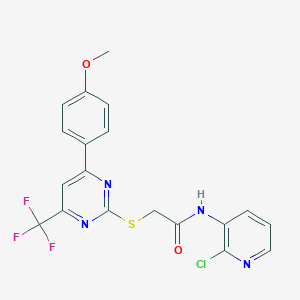 molecular formula C19H14ClF3N4O2S B284283 N-(2-chloro-3-pyridinyl)-2-{[4-(4-methoxyphenyl)-6-(trifluoromethyl)-2-pyrimidinyl]sulfanyl}acetamide 