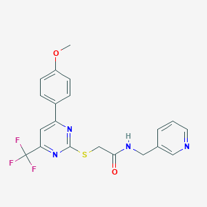 2-{[4-(4-methoxyphenyl)-6-(trifluoromethyl)-2-pyrimidinyl]sulfanyl}-N-(3-pyridinylmethyl)acetamide