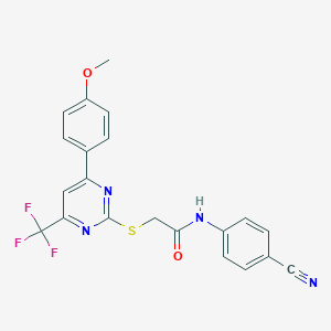molecular formula C21H15F3N4O2S B284285 N-(4-cyanophenyl)-2-{[4-(4-methoxyphenyl)-6-(trifluoromethyl)-2-pyrimidinyl]sulfanyl}acetamide 