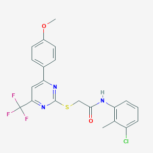 molecular formula C21H17ClF3N3O2S B284286 N-(3-chloro-2-methylphenyl)-2-{[4-(4-methoxyphenyl)-6-(trifluoromethyl)-2-pyrimidinyl]sulfanyl}acetamide 