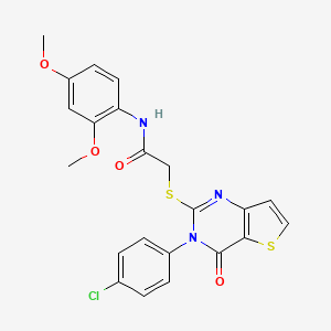molecular formula C22H18ClN3O4S2 B2842878 2-{[3-(4-chlorophenyl)-4-oxo-3,4-dihydrothieno[3,2-d]pyrimidin-2-yl]sulfanyl}-N-(2,4-dimethoxyphenyl)acetamide CAS No. 1261020-23-8