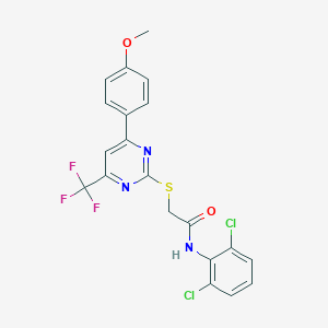 molecular formula C20H14Cl2F3N3O2S B284288 N-(2,6-dichlorophenyl)-2-{[4-(4-methoxyphenyl)-6-(trifluoromethyl)-2-pyrimidinyl]sulfanyl}acetamide 