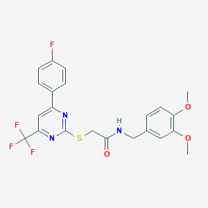 molecular formula C22H19F4N3O3S B284289 N-(3,4-dimethoxybenzyl)-2-{[4-(4-fluorophenyl)-6-(trifluoromethyl)-2-pyrimidinyl]sulfanyl}acetamide 